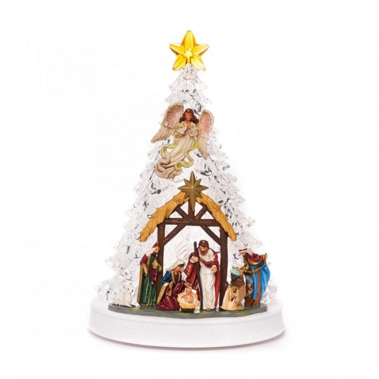 Decoratiune Muzica - Brad cu scena Nasterii,led, 33x20 cm