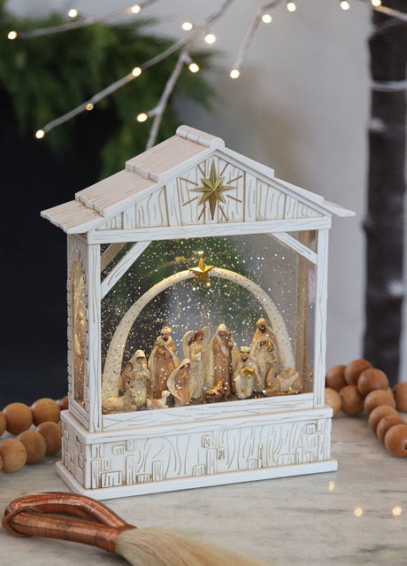 Decoratiune Muzicala - Iesle Nasterea, cu apa si sclipici miscator, 25 cm