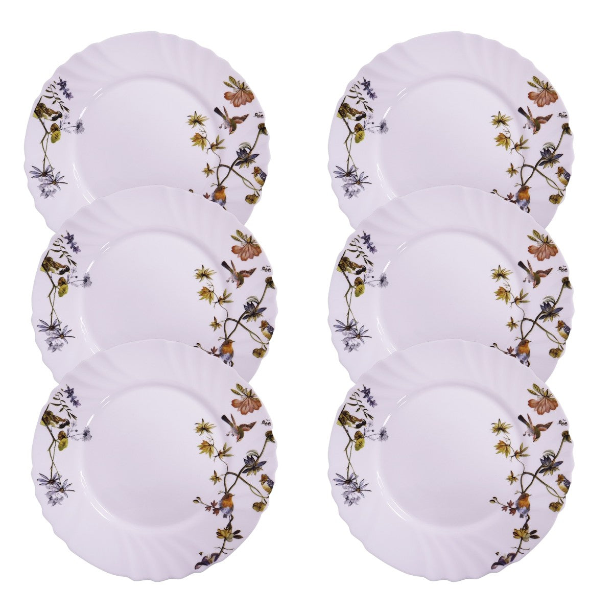 Set 6 Farfurii Intimnse opal, model floral-pasari, 25.5 cm
