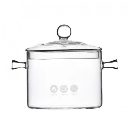 Oala din sticla brosilicata cu capac, 2 Litri , transparenta, 22x17x16cm