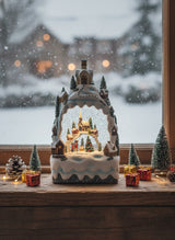 Decoratiune Muzicala - Casa de Anul Nou cu om de zapada, cu apa si scilipic miscator , 28x15 x10 cm