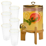 Borcan cu Robinet si Suport pentru Limonada , Sticla+Bambus + 6 pahare plastic 8x13 cm