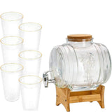 Borcan cu Robinet si Suport pentru Limonada , Sticla+Bambus + 6 pahare plastic 8x13 cm