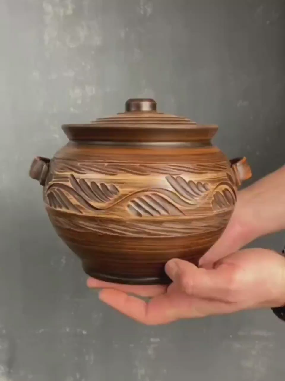 Oala pentru Cuptor cu Manere si Capac din Angob, Lut Rosu, 3 litri