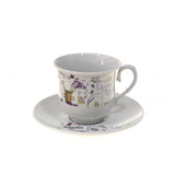 Set cesti de cafea, 6 cesti + 6 farfurii, Ceramica, model Lavanda, 150ml