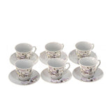 Set cesti de cafea, 6 cesti + 6 farfurii, Ceramica, model Lavanda, 150ml