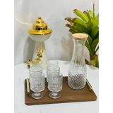 Set Carafa 1.2 L ,capac bambus si 6 Pahare cu Picior pentru Limonada, Tarie sau Suc 200ml, Transparent