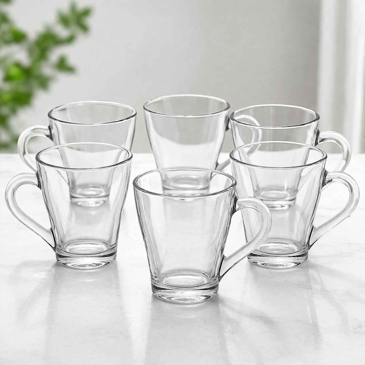 Set 6 cani din sticla, transparente,King, 280 ml