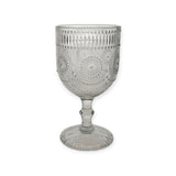 Set 6 pahare din sticla transparenta, cu model, cu picior, 300 ml