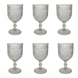 Set 6 pahare din sticla transparenta, cu model, cu picior, 300 ml