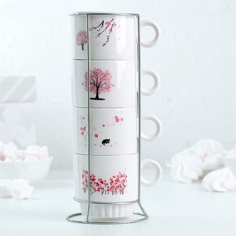 Set 4 cesti din Ceramica cu suport metalic, 220 ml , diverse modele