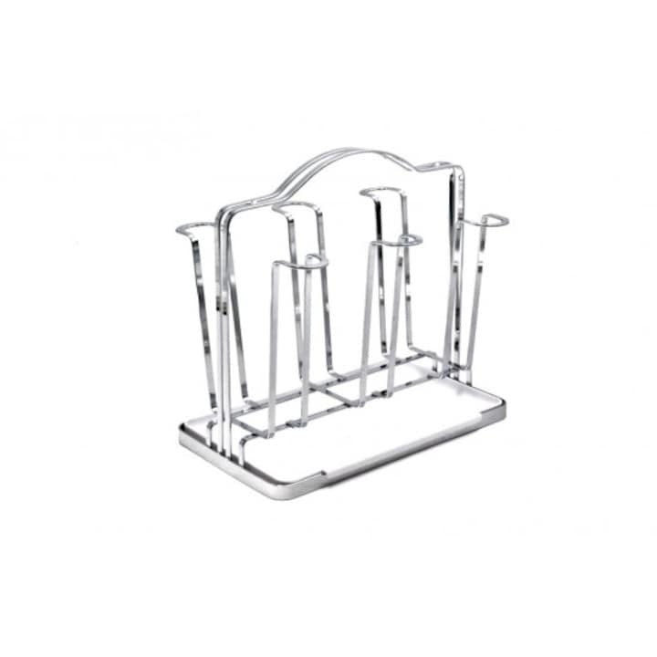 Suport pentru 6 pahare, Metal, cu tavita plastic inclusa, 23x24x4 cm