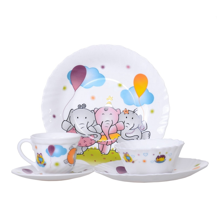 Serviciu de masa copiiUrsuleti / Pisici, opal, 5 piese