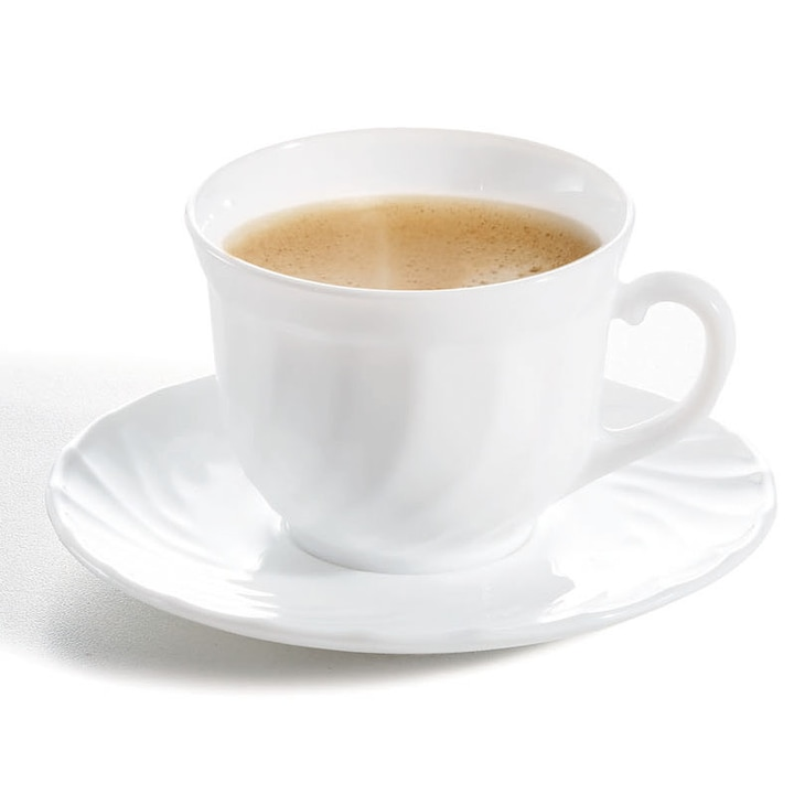 Set 6 cesti de cafea cu farfurioare din opal , Alb