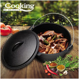 Tuci din Fonta Pura cu Capac, 3.5 Litri, 4.5 Kg, Diametru 25 cm, Culoare Neagra