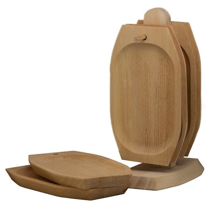 Set 6 farfurii cu suport, dreptunghiular, lemn fag, 24 x 14 cm