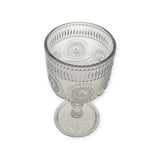 Set 6 pahare din sticla transparenta, cu model, cu picior, 300 ml