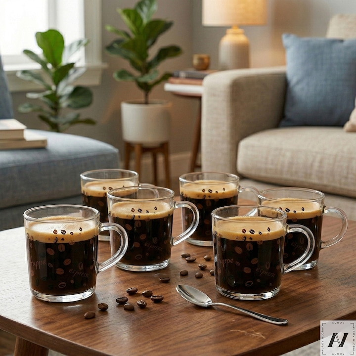 Set 6 cesti Cafea sticla borosilicata,Coffee,100/190 ml