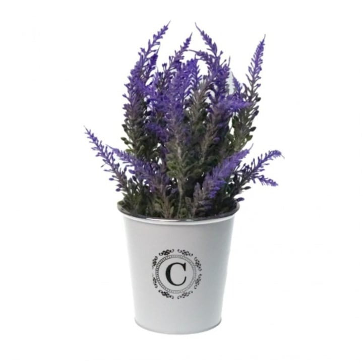 Lavanda artificiala in ghiveci Metalic, 27x10.5 cm
