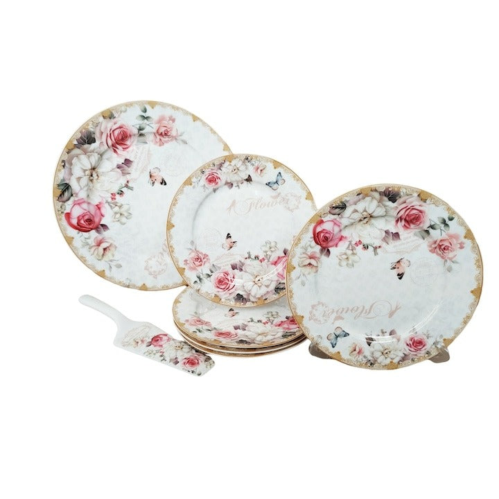 Set Tort, 8 piese, Ceramica, Model floral