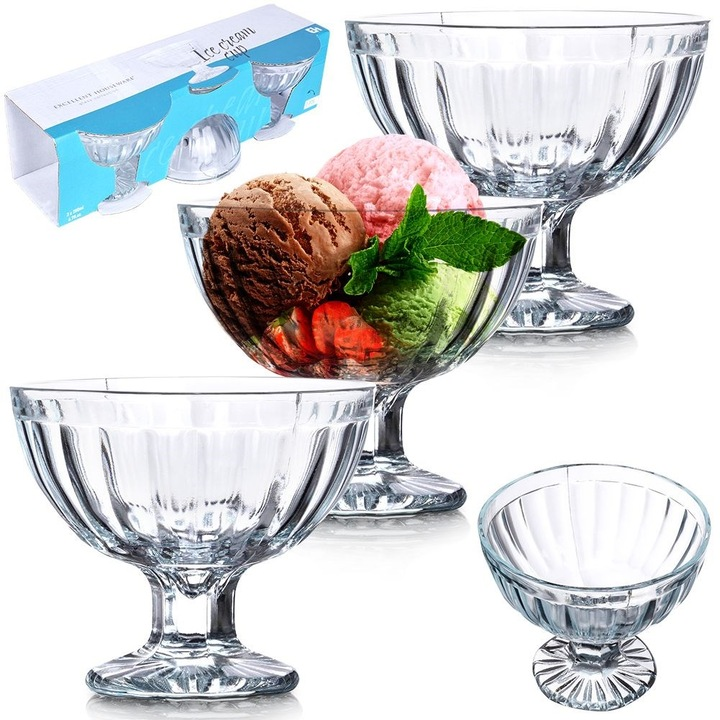 Set 3 Cupe Pentru Inghetata, 180 ml, 10x8.5 cm, Sticla