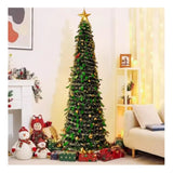 Brad artificial de Craciun pliabil , Cu ace lungi, Coroana bogata, instalatie inclusa, Inaltime 120/150 cm, cu suport