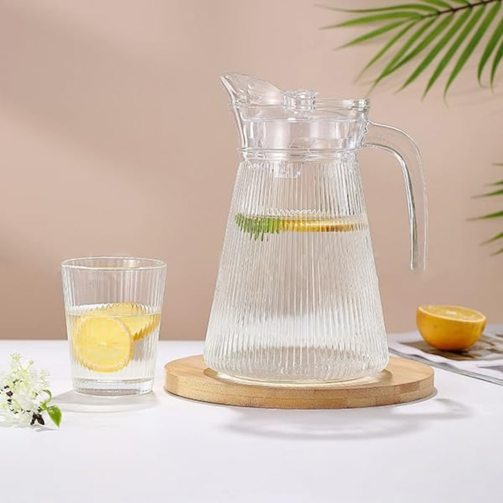Carafa pentru limonada, 2 pahare incluse, sticla, transparent, 1300 ml/260 ml