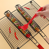 Ustensila de gratar/cos pentru kebab din fier ,maner din lemn, reutilizabil, non-aderent, portabil