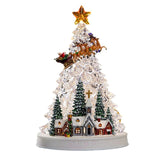 Decoratiune Muzicala - Brad cu sat de iarna, led, 33x20 cm