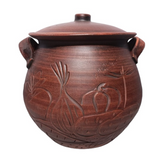 Oala pentru cuptor cu Manere si Capac din Angob, Lut Rosu, 5 l, 19x23 cm