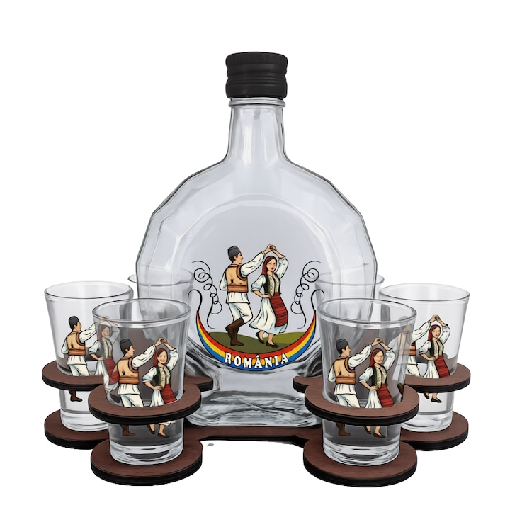 Set tuică Tarani Romania 250 ml, cu pahare 25 ml