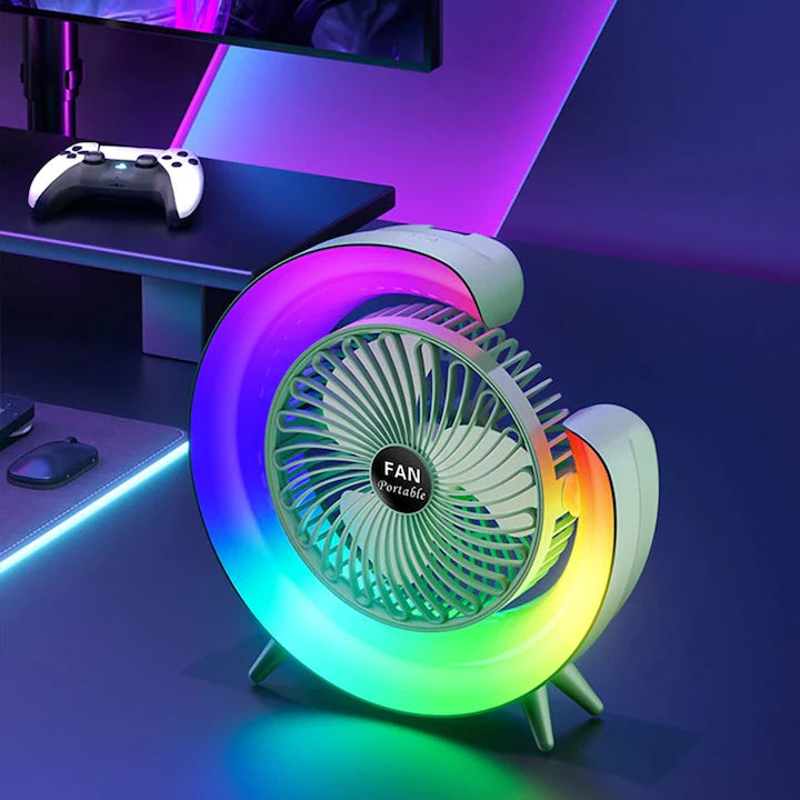 Ventilator de Birou Portabil cu USB, Lumini LED, 3 Trepte de Viteza