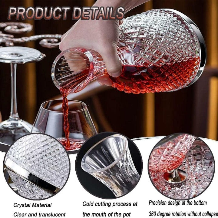 Decantor Elegant de Vin din Cristal, Rotativ, Realizat manual - 1500 ml