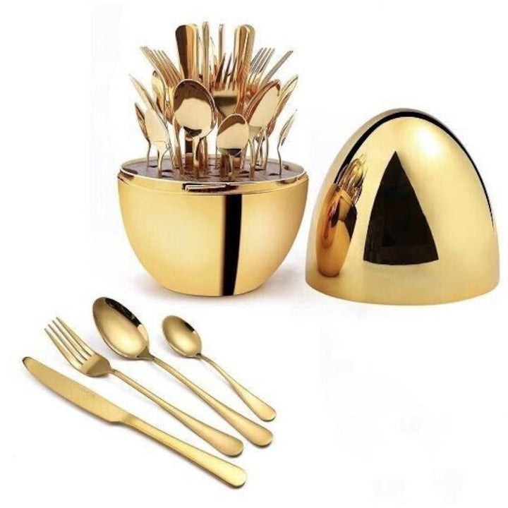 Set 24 de Tacamuri in Suport Ou, Metal, 30x20 cm, Auriu