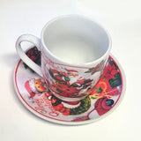 Set 6 Cesti Espresso si 6 Farfurioare, Model Craciun , Ceramica, Cutie Cadou,100 ml