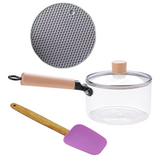 Set Oala Sticla Transparenta , Spatula Lemn + Silicon si Suport Silicon pentru Vase Fierbinti