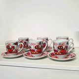 Set 6 Cesti Espresso si 6 Farfurioare, Model Craciun , Ceramica, Cutie Cadou,100 ml