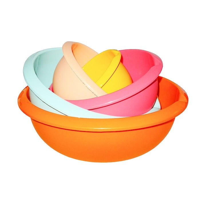 Set 5 boluri rotunde (0.5/1/2/3/4.5 Litri), din Plastic, cu cioc, Multicolor