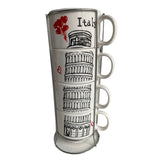 Set 4 cesti Cafea, Ceramica, cu suport din Inox