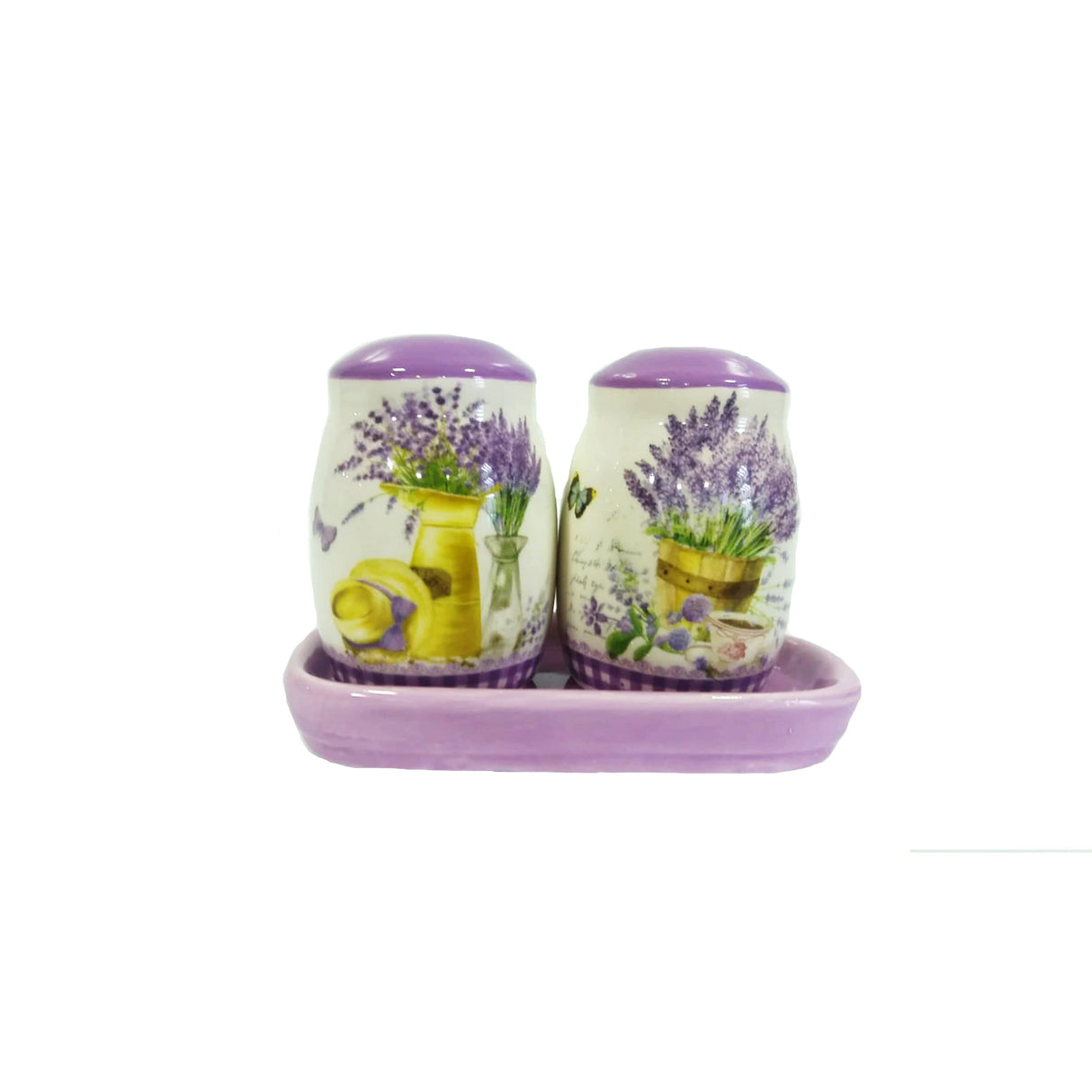 Set 2 solnite piper/sare, Ceramica, model Lavanda, 12x6x2 cm