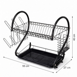 Suport de vase cu doua niveluri si suport pentru picurare,Negru, 59.5×26.5×44.5 cm