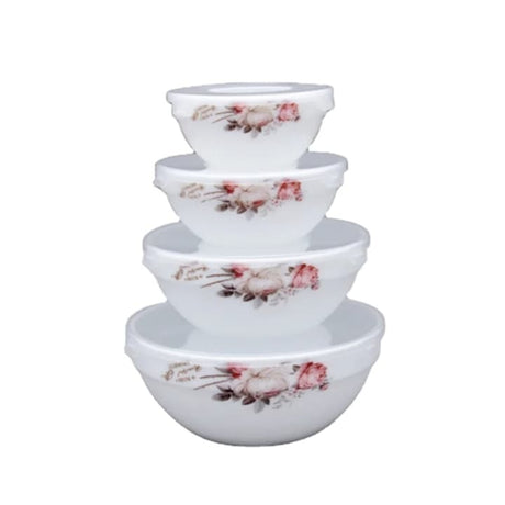 Set  caserole Ceramice cu Capace de Plastic, Model Floral