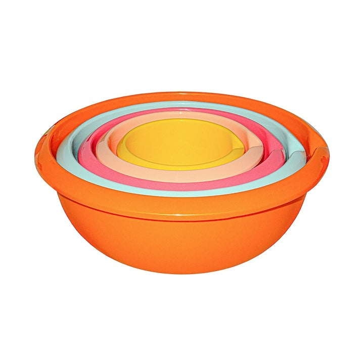 Set 5 boluri rotunde (0.5/1/2/3/4.5 Litri), din Plastic, cu cioc, Multicolor