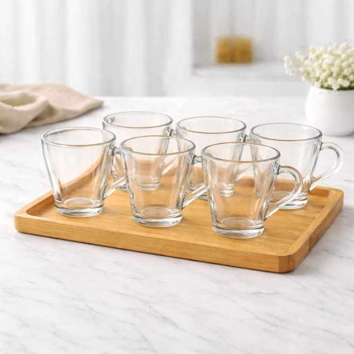 Set 6 cani din sticla, transparente,King, 280 ml
