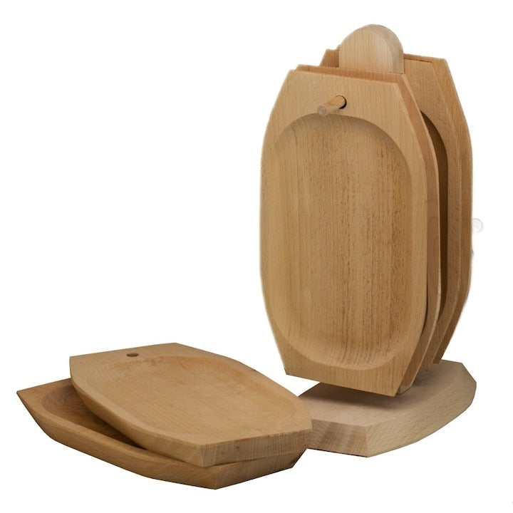 Set 6 farfurii cu suport, dreptunghiular, lemn fag, 24 x 14 cm