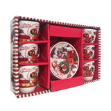 Set 6 Cesti Espresso si 6 Farfurioare, Model Craciun , Ceramica, Cutie Cadou,100 ml