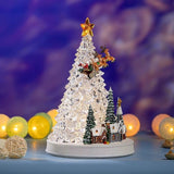 Decoratiune Muzicala - Brad cu sat de iarna, led, 33x20 cm