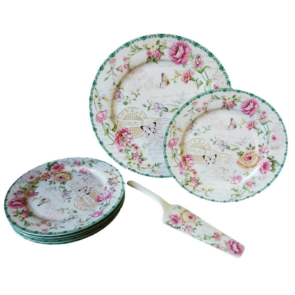 Set Tort, 8 piese, Ceramica, Model floral