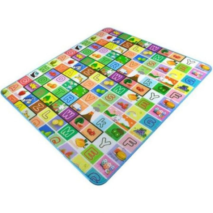 Covor educativ cu doua fete pentru copii, 150x180x0.8 cm – litere, fructe si animale