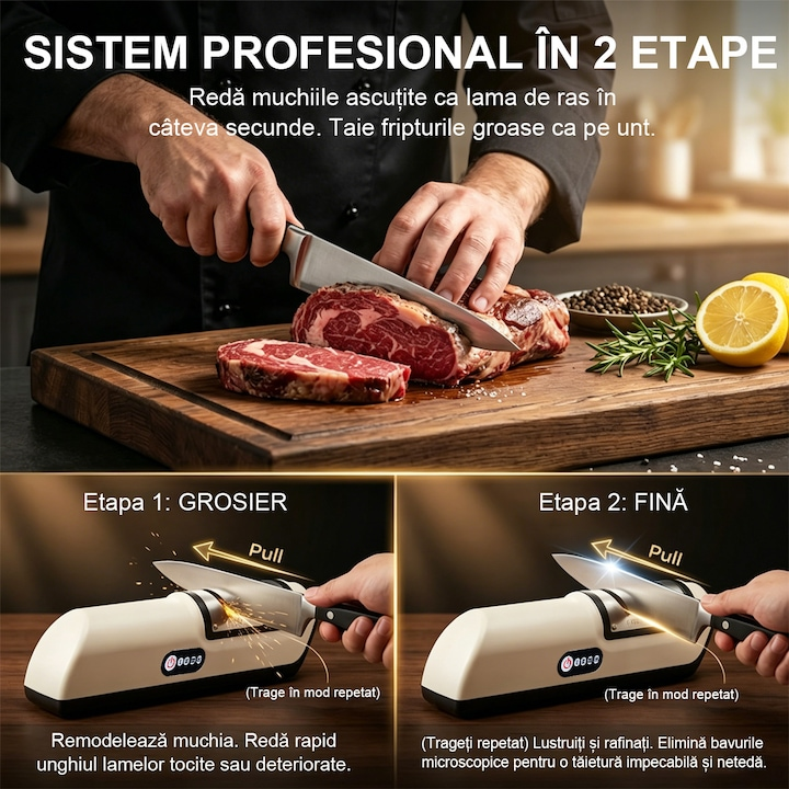 Ascutitor de Cutite Profesional Electric cu 2 trepte , Functie Rapida de Ascutire si Polizare
